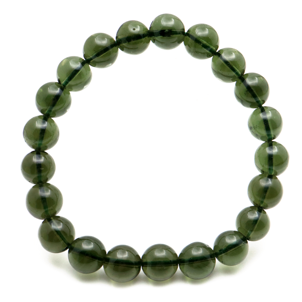 モルダバイト ブレスレット 9.5mm 鑑別書付き 天然ガラス 1点物 宇宙の神秘 天然石 パワーストーン 送料無料