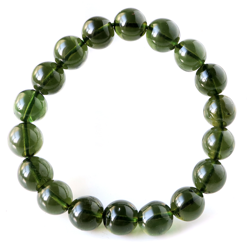 モルダバイト ブレスレット 11mm 鑑別書付き 天然ガラス 1点物 宇宙の神秘 天然石 パワーストーン 送料無料