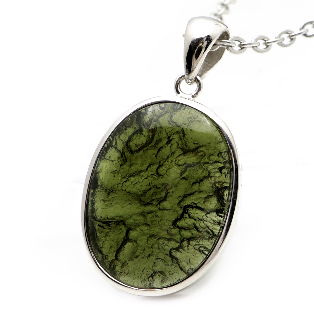 モルダバイト ネックレス 鑑別書付き 天然石 ペンダント 超高品質 龍紋がはっきりと見える 本物 Silver925