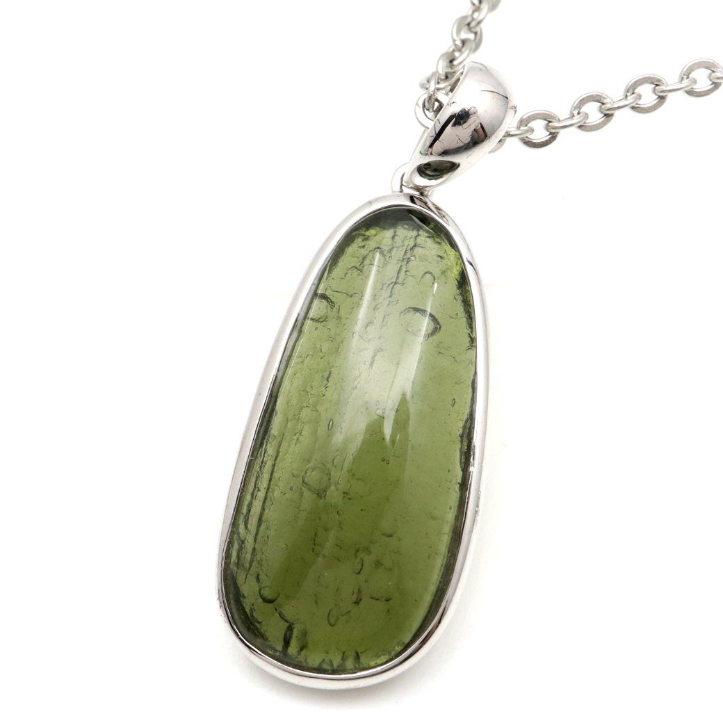 モルダバイト ネックレス 天然石 ペンダント 1点物 超高品質 龍紋がはっきりと見える 本物 Silver925