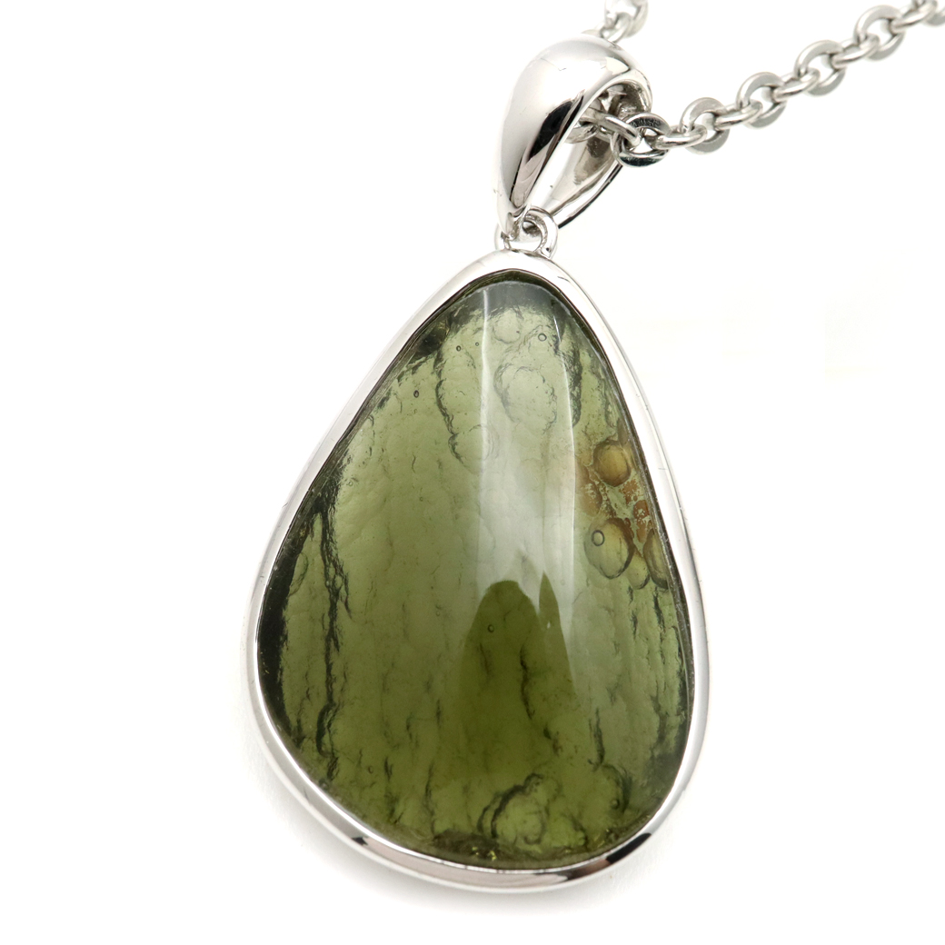 モルダバイト ネックレス 天然石 ペンダント 1点物 超高品質 龍紋がはっきりと見える 本物 Silver925