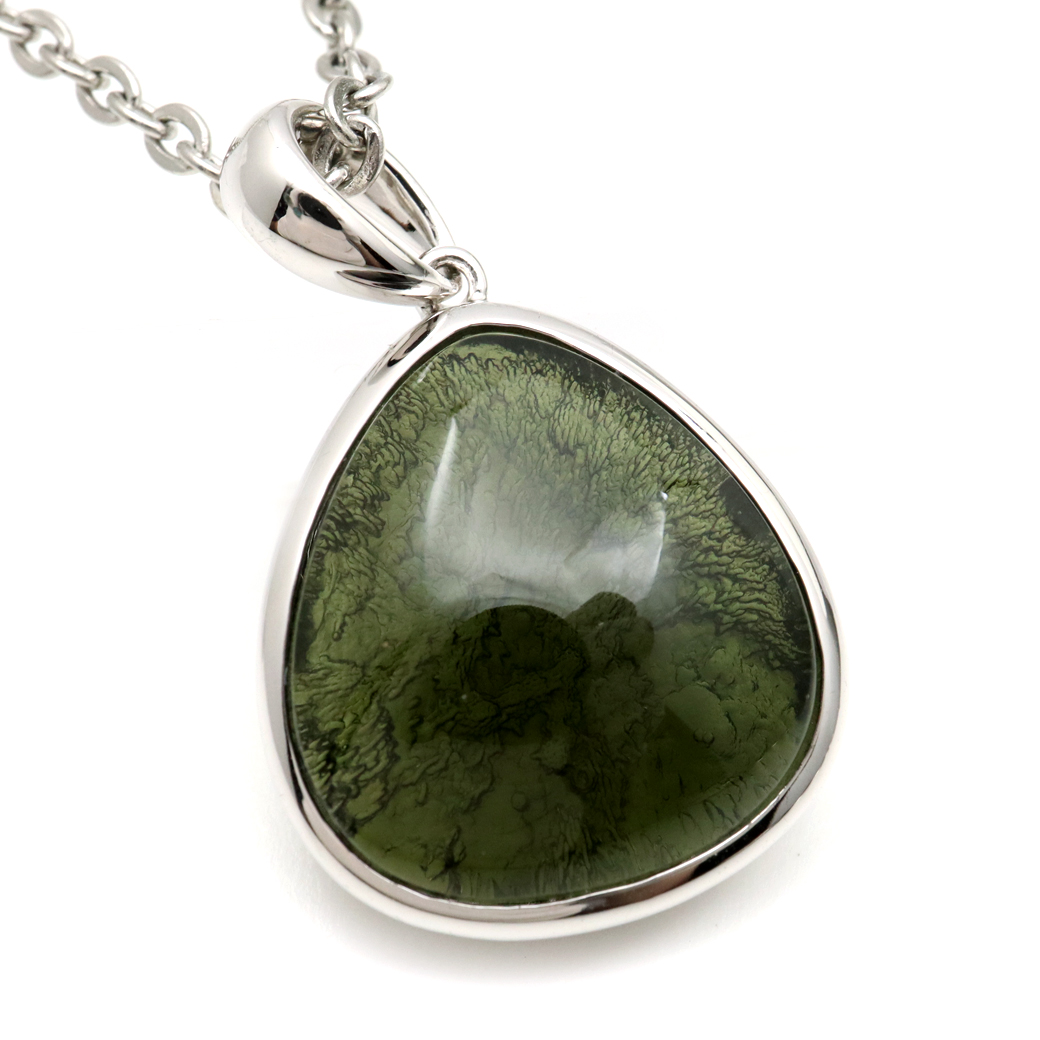 モルダバイト ネックレス 天然石 ペンダント 1点物 超高品質 龍紋がはっきりと見える 本物 Silver925