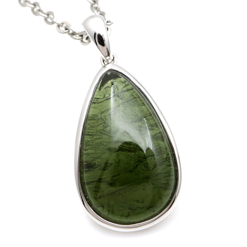 モルダバイト ネックレス 天然石 ペンダント 1点物 超高品質 龍紋がはっきりと見える 本物 Silver925