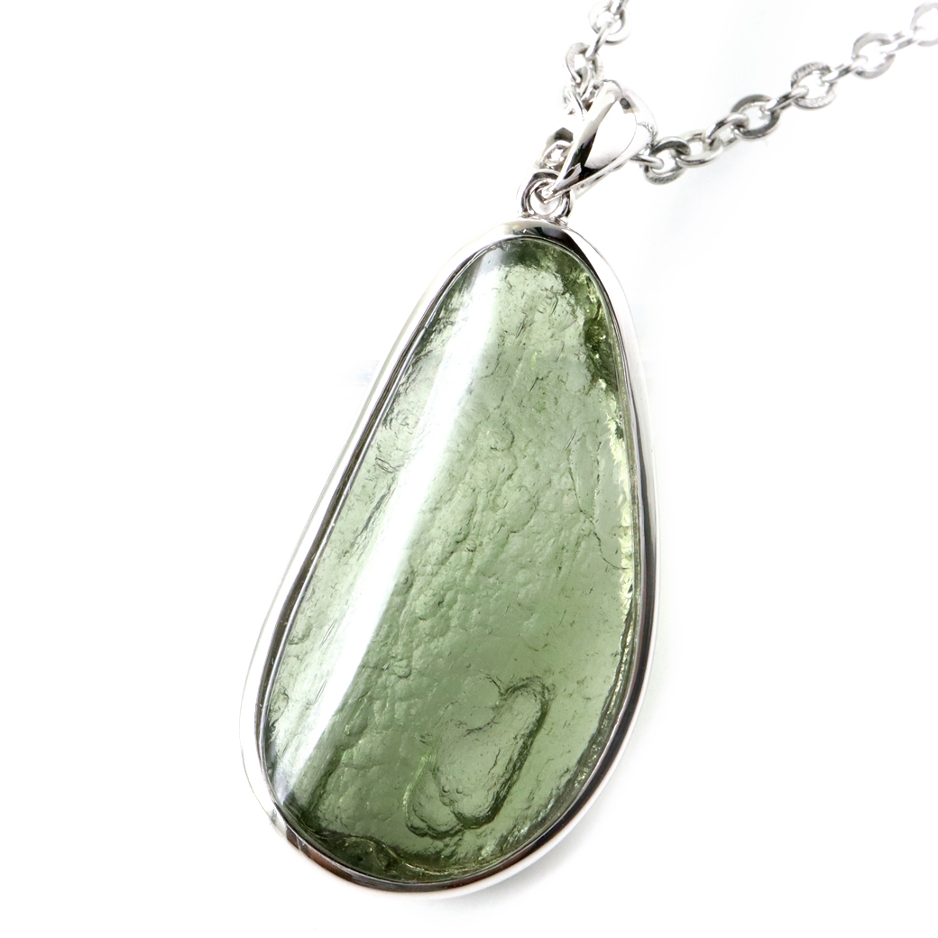 モルダバイト ネックレス 鑑別書付き 天然石 ペンダント 超高品質 龍紋がはっきりと見える 本物 Silver925