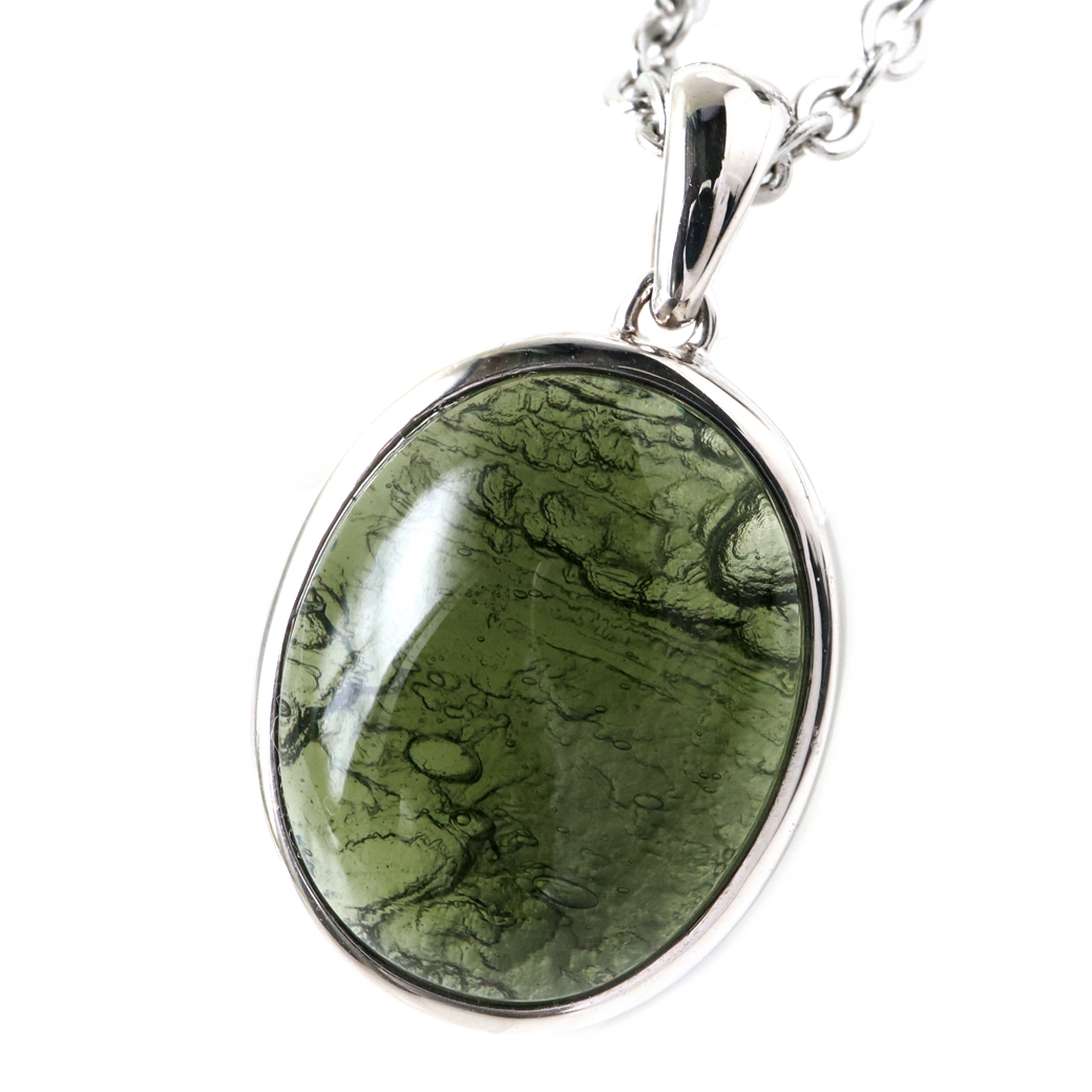 モルダバイト ネックレス 鑑別書付き 天然石 ペンダント 超高品質 龍紋がはっきりと見える 本物 Silver925