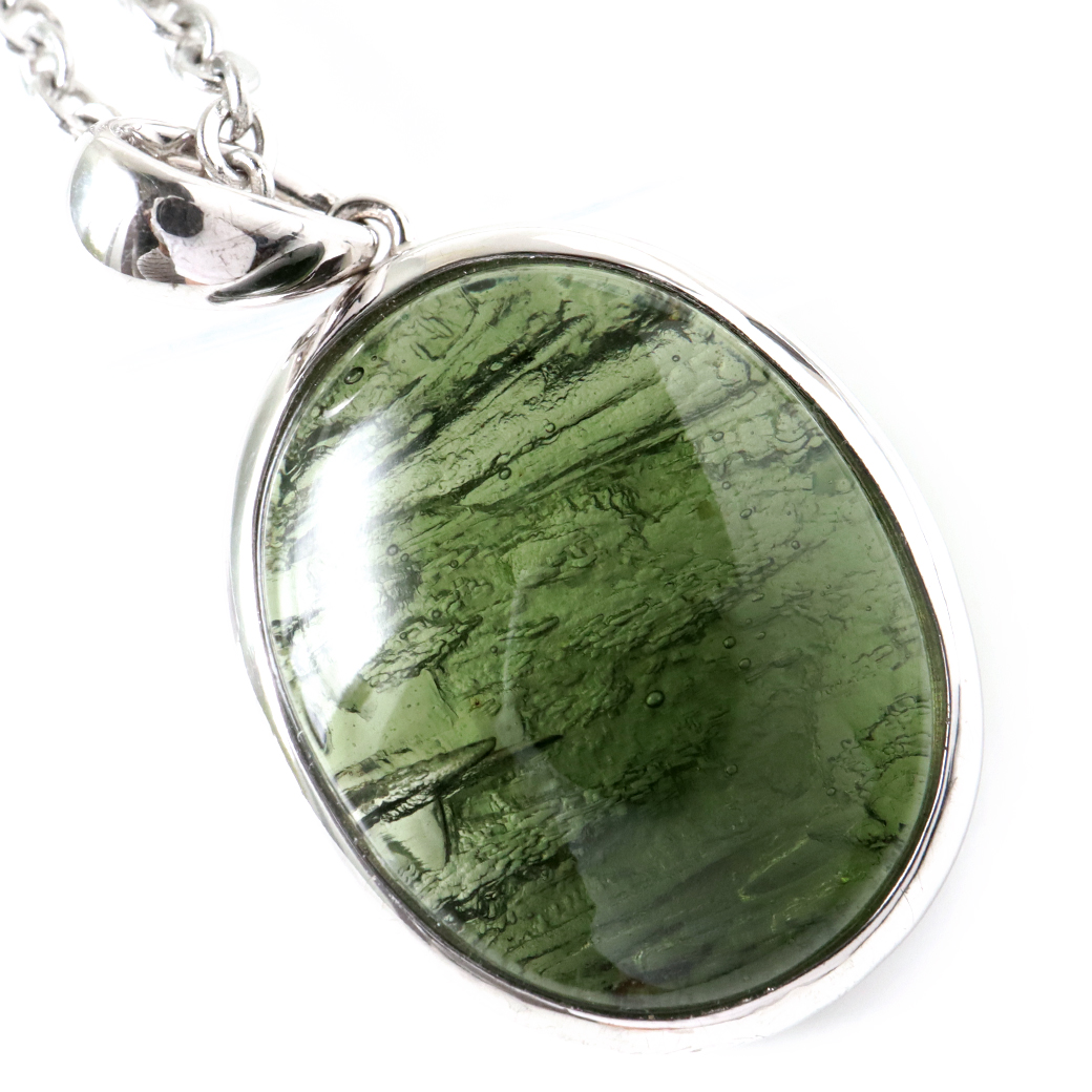 モルダバイト ネックレス 鑑別書付き 天然石 ペンダント 超高品質 龍紋がはっきりと見える 本物 Silver925