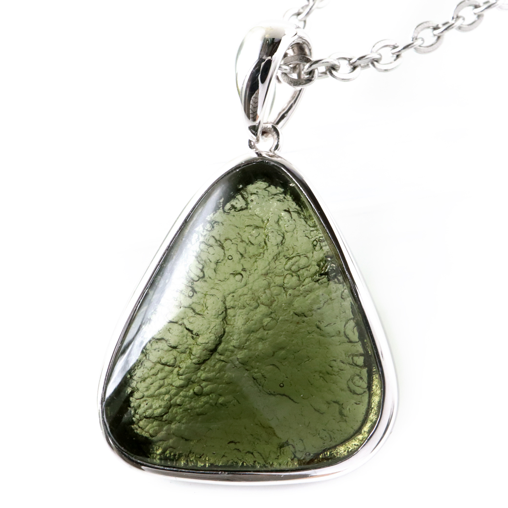 モルダバイト ネックレス 鑑別書付き 天然石 ペンダント 超高品質 龍紋がはっきりと見える 本物 Silver925