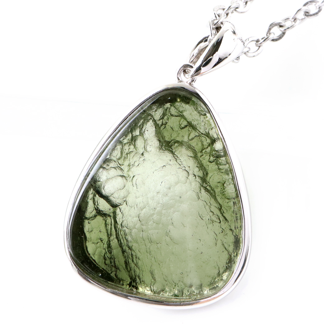 モルダバイト ネックレス 鑑別書付き 天然石 ペンダント 超高品質 龍紋がはっきりと見える 本物 Silver925