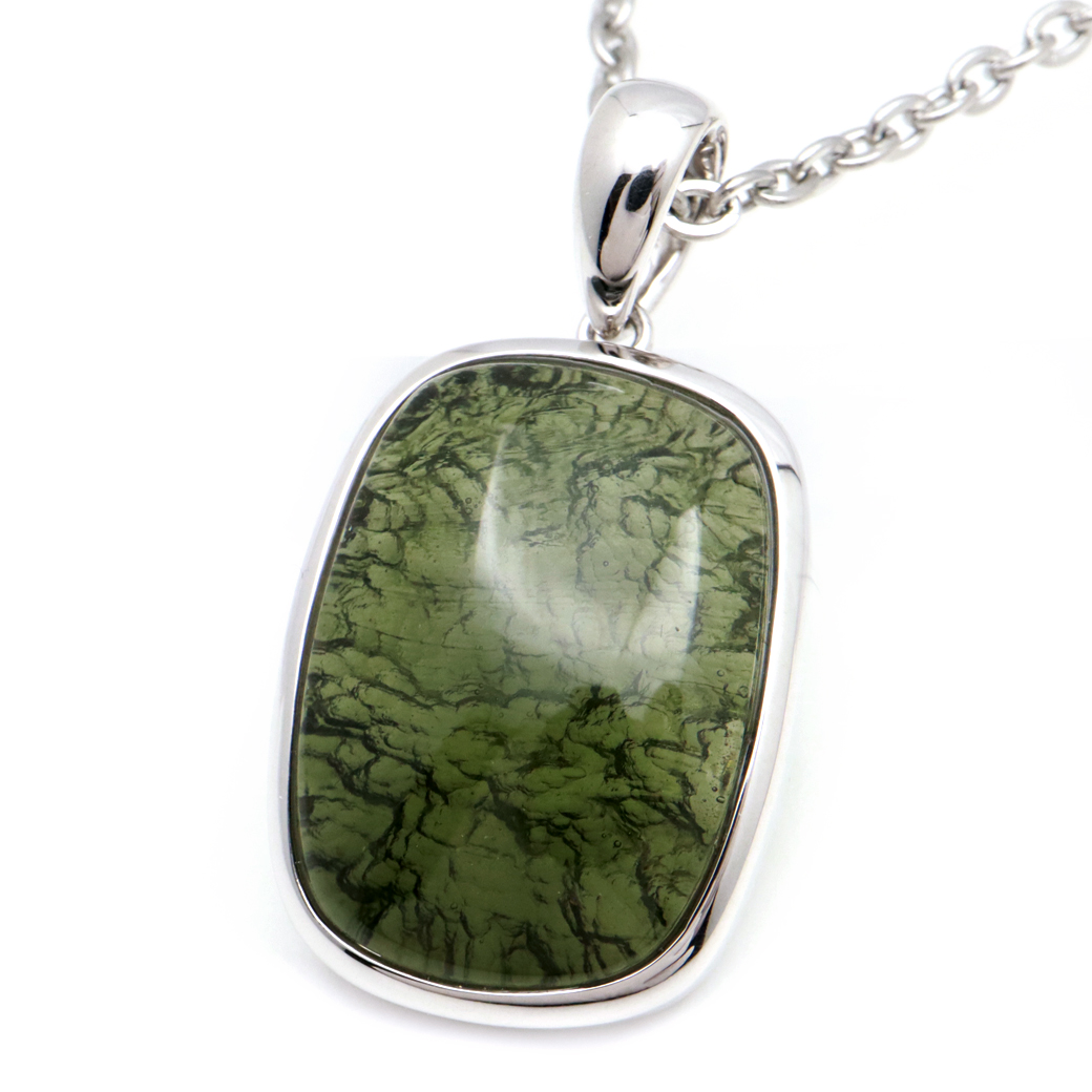 モルダバイト ネックレス 鑑別書付き 天然石 ペンダント 超高品質 龍紋がはっきりと見える 本物 Silver925