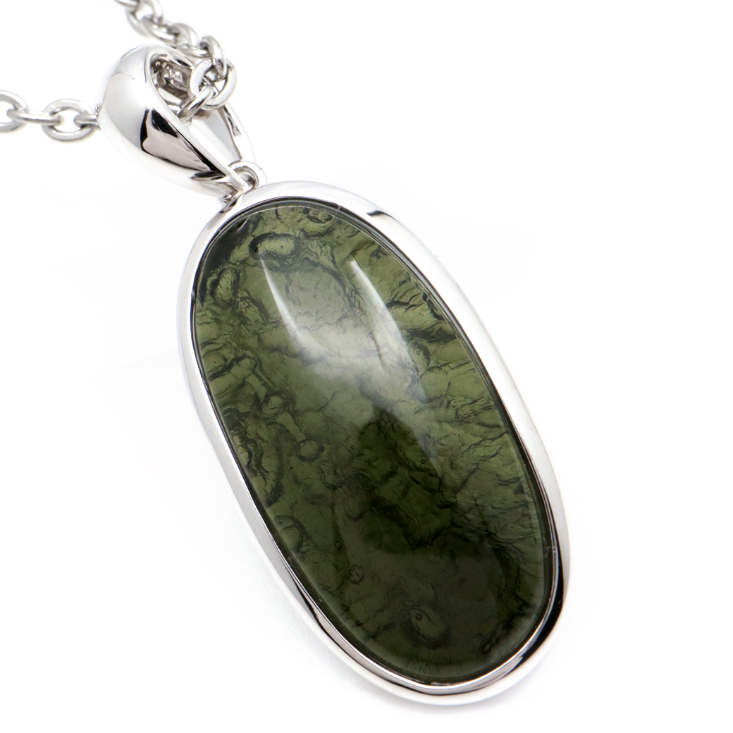 モルダバイト ネックレス 鑑別書付き 天然石 ペンダント 超高品質 龍紋がはっきりと見える 本物 Silver925