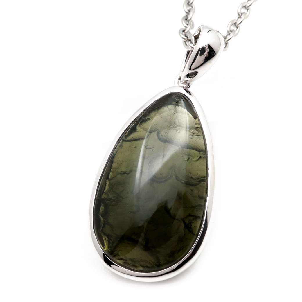 モルダバイト ネックレス 鑑別書付き 天然石 ペンダント 超高品質 龍紋がはっきりと見える 本物 Silver925