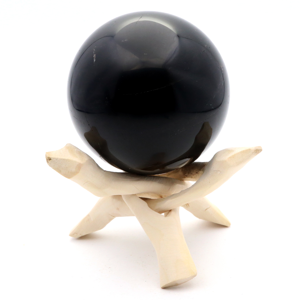 モリオン 黒水晶 丸玉 木製台座付き 山東省産 天然石 パワーストーン 1点もの 置き物 インテリア 置物 開運 原石
