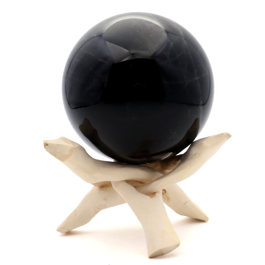 モリオン 黒水晶 丸玉 木製台座付き 山東省産 天然石 パワーストーン 1点もの 置き物 インテリア 置物 開運 原石