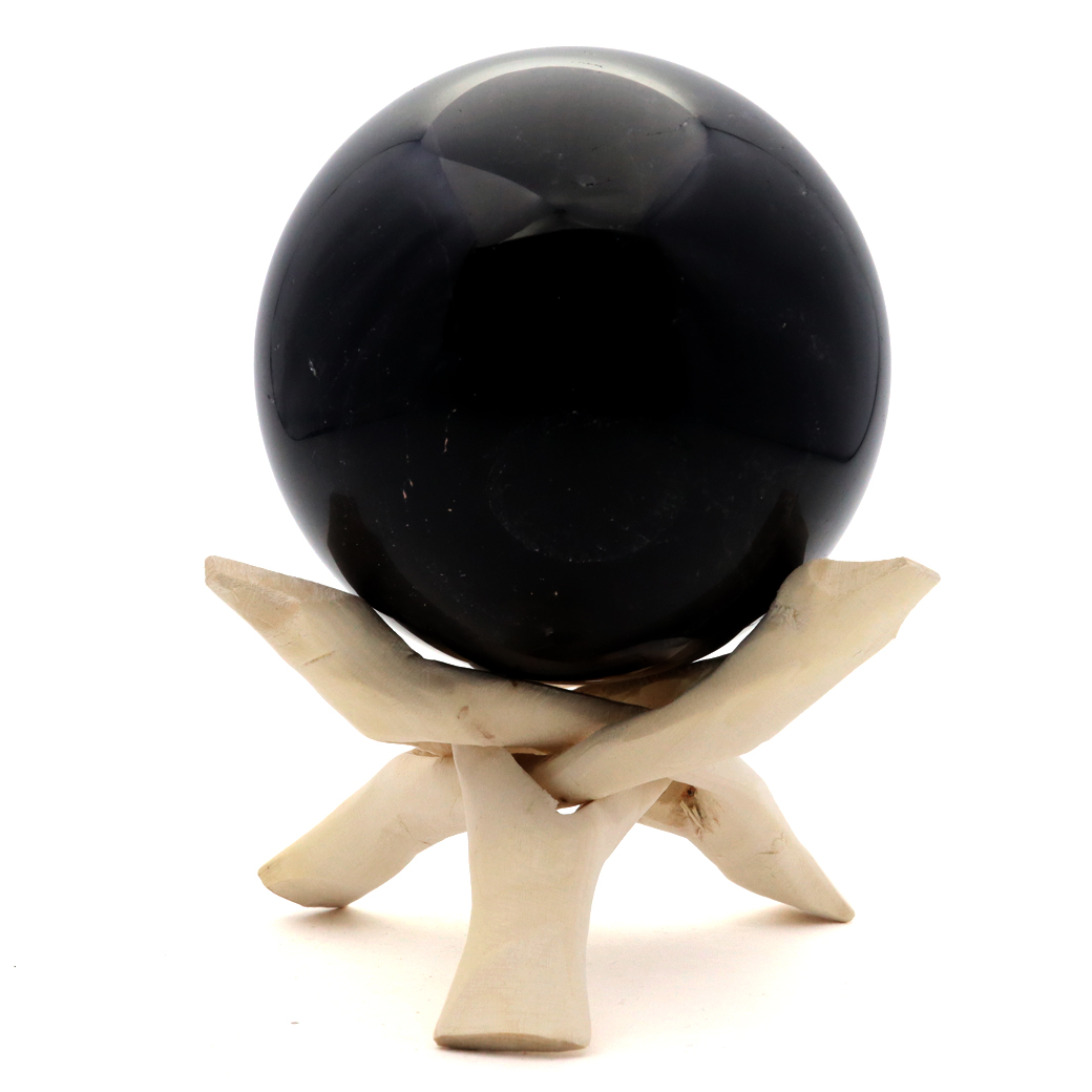モリオン 黒水晶 丸玉 木製台座付き 山東省産 天然石 パワーストーン 1点もの 置き物 インテリア 置物 開運 原石