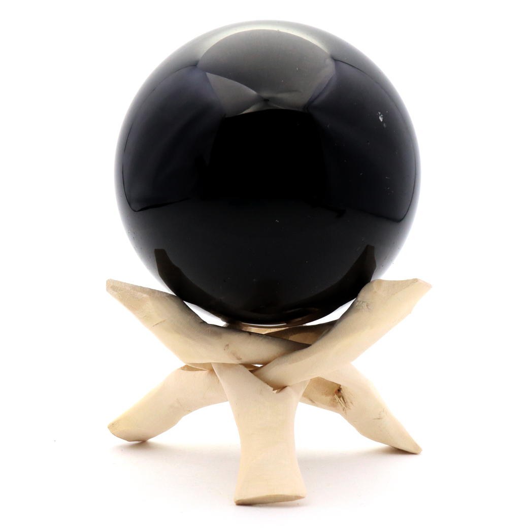 モリオン 黒水晶 丸玉 木製台座付き 山東省産 天然石 パワーストーン 1点もの 置き物 インテリア 置物 開運 原石