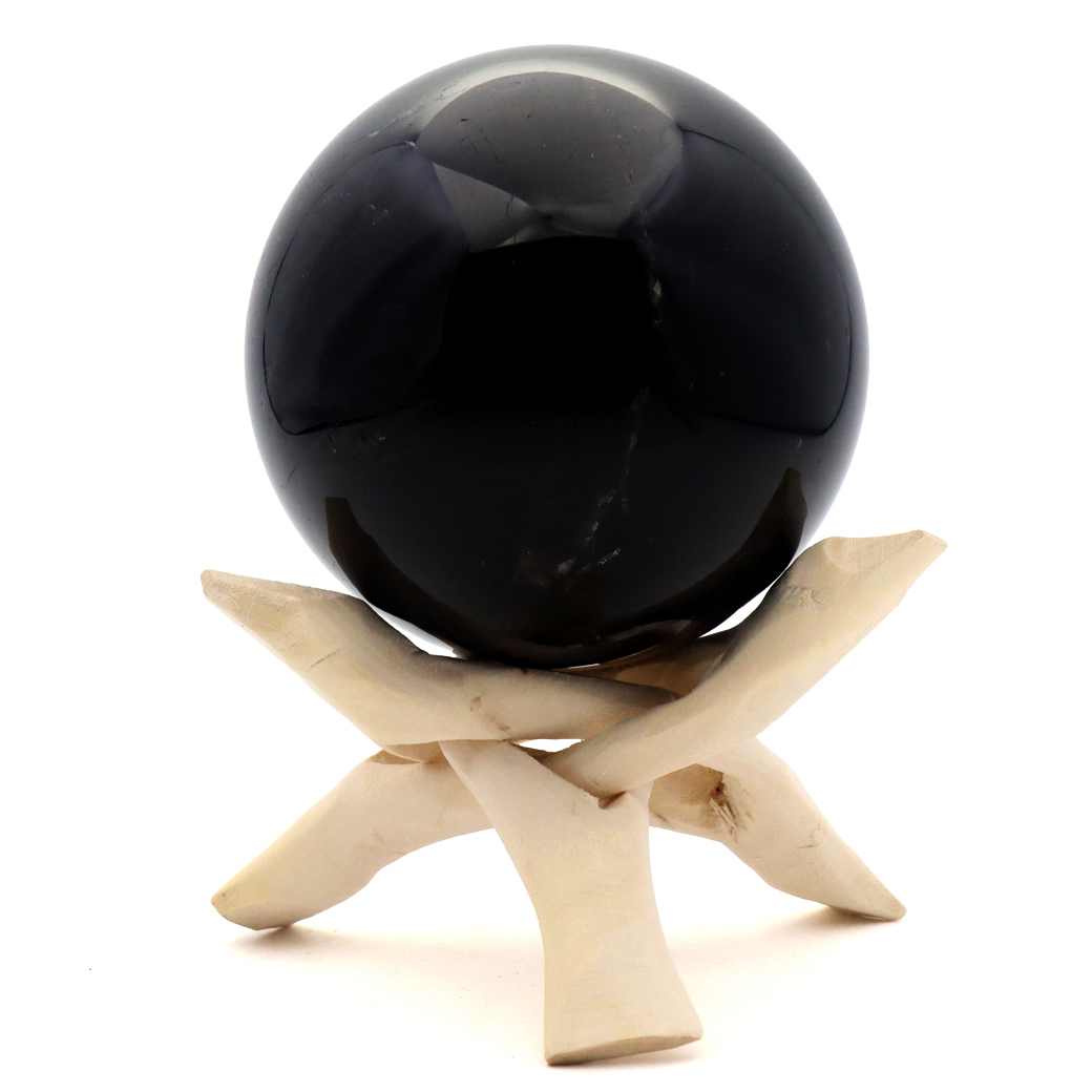 モリオン 黒水晶 丸玉 木製台座付き 山東省産 天然石 パワーストーン 1点もの 置き物 インテリア 置物 開運 原石