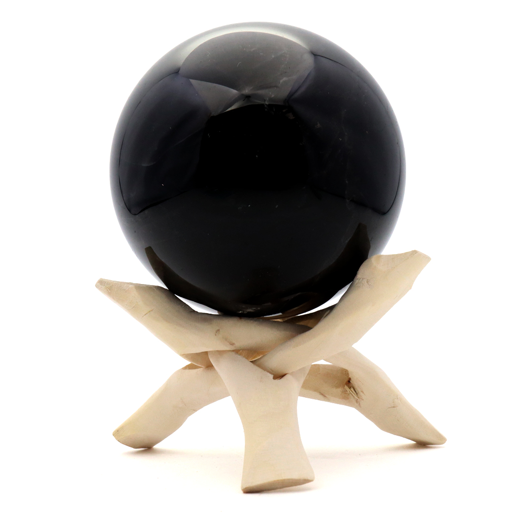 モリオン 黒水晶 丸玉 木製台座付き 山東省産 天然石 パワーストーン 1点もの 置き物 インテリア 置物 開運 原石