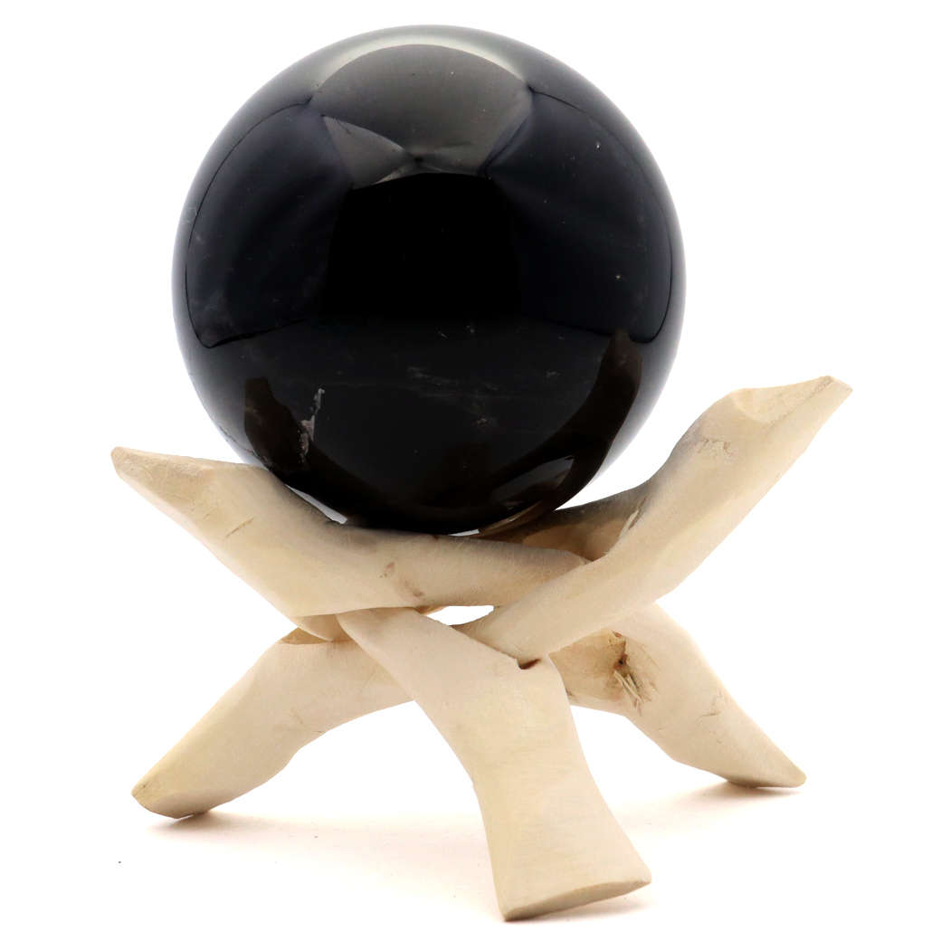 モリオン 黒水晶 丸玉 木製台座付き 山東省産 天然石 パワーストーン 1点もの 置き物 インテリア 置物 開運 原石