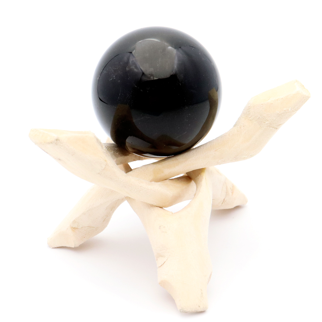モリオン 黒水晶 丸玉 木製台座付き 直径 45mm 山東省産 天然石 パワーストーン 1点もの