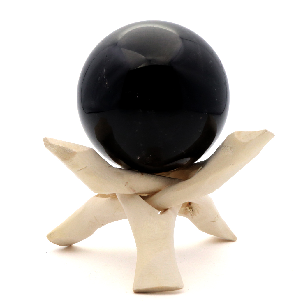 モリオン 黒水晶 丸玉 木製台座付き 山東省産 天然石 パワーストーン 1点もの 置き物 インテリア 置物 開運 原石