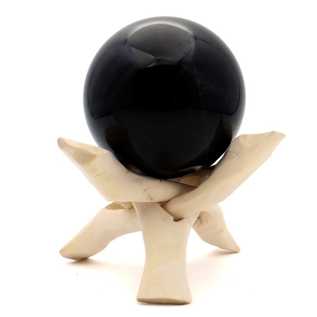 モリオン 黒水晶 丸玉 木製台座付き 山東省産 天然石 パワーストーン 1点もの 置き物 インテリア 置物 開運 原石