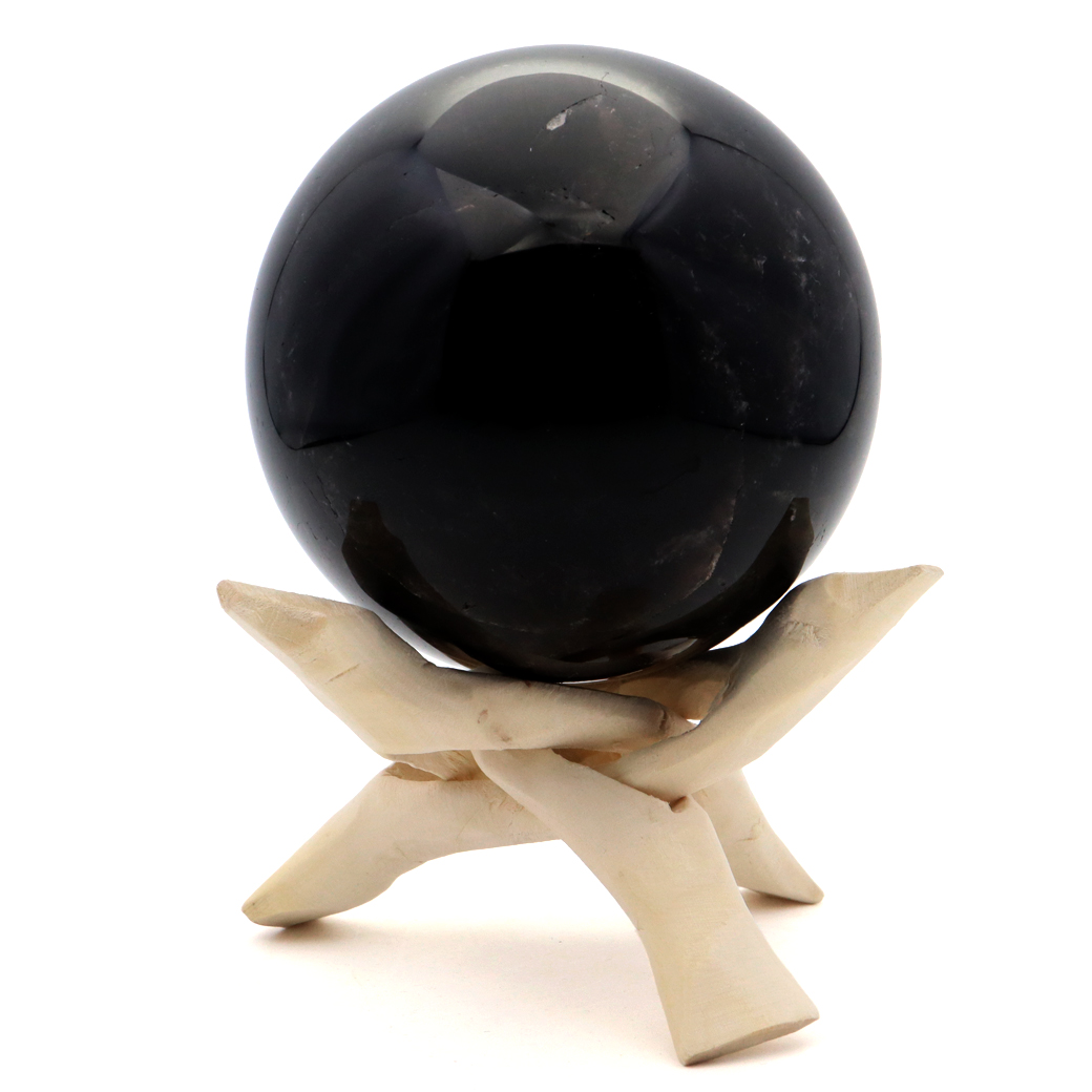 モリオン 黒水晶 丸玉 木製台座付き 山東省産 天然石 パワーストーン 1点もの 置き物 インテリア 置物 開運 原石