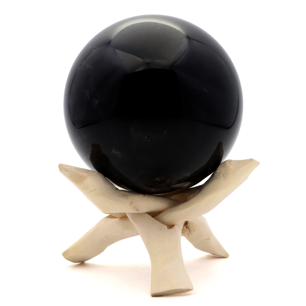 モリオン 黒水晶 丸玉 木製台座付き 山東省産 天然石 パワーストーン 1点もの 置き物 インテリア 置物 開運 原石