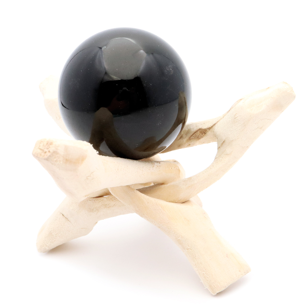 モリオン 黒水晶 丸玉 木製台座付き 直径 45mm 山東省産 天然石 パワーストーン 1点もの