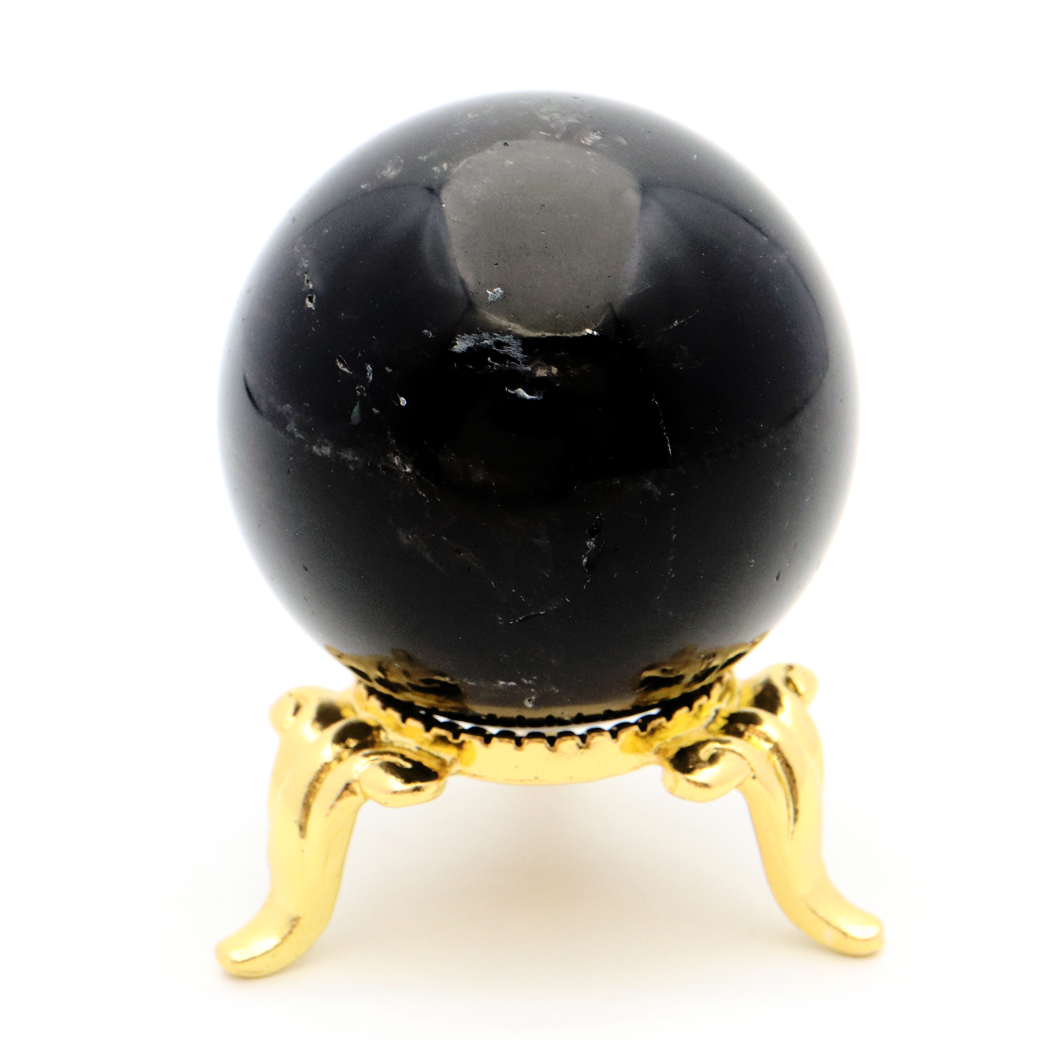 モリオン 黒水晶 丸玉 台座付き 山東省産 天然石 パワーストーン 1点もの