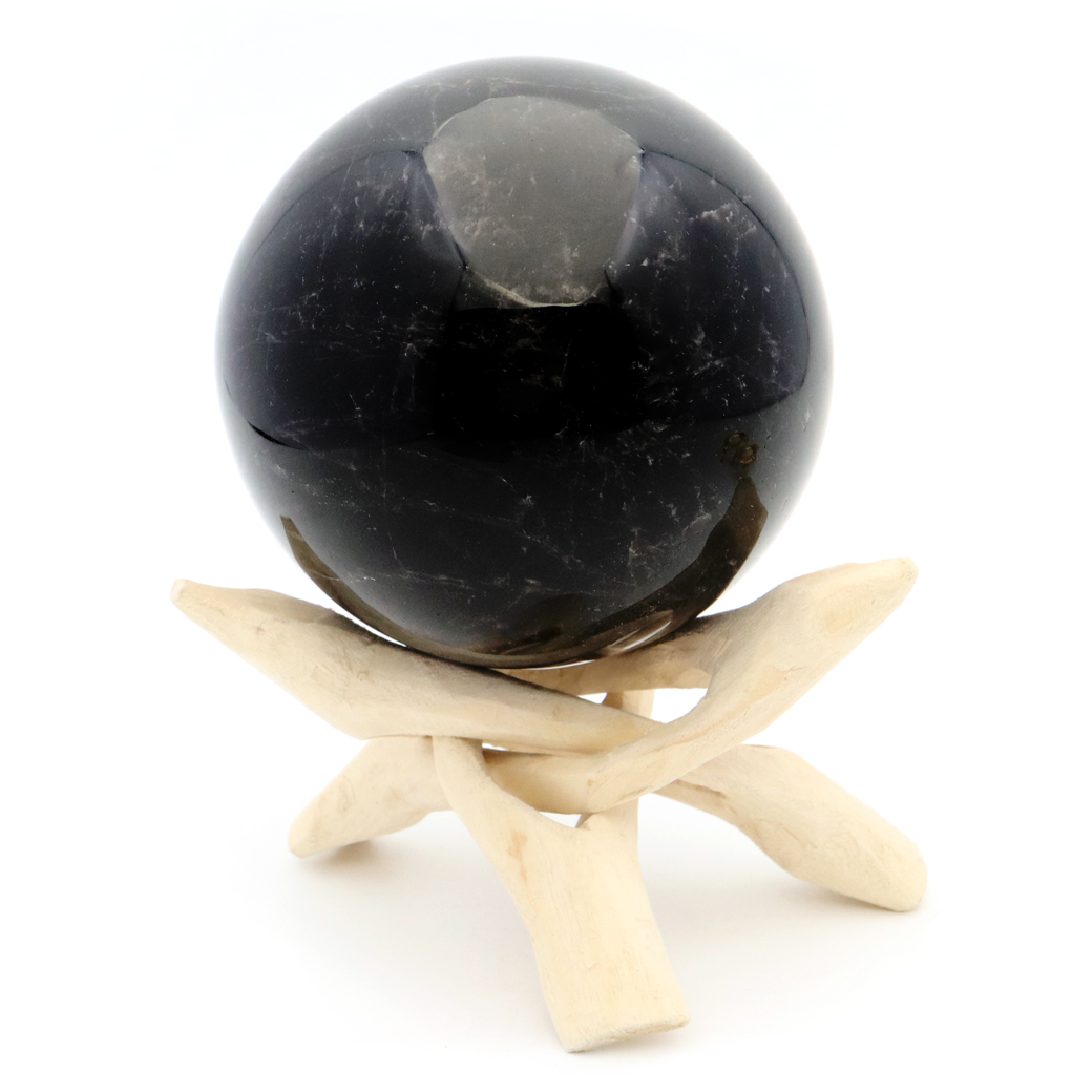 モリオン 黒水晶 丸玉 台座付き 山東省産 天然石 パワーストーン 1点もの
