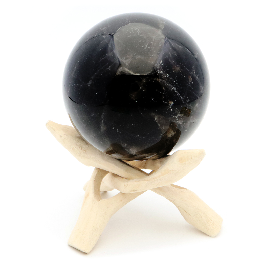 モリオン 黒水晶 丸玉 台座付き 山東省産 天然石 パワーストーン 1点もの