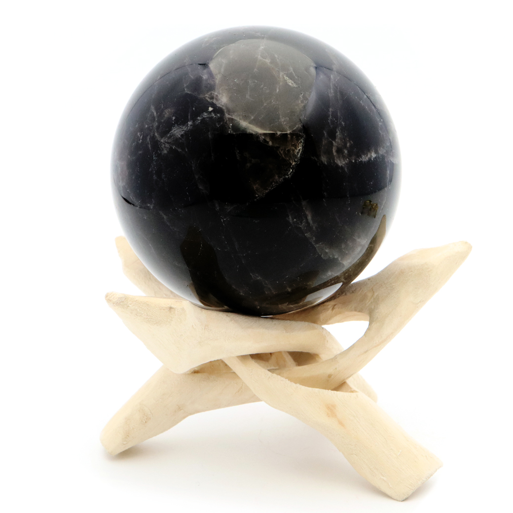 モリオン 黒水晶 丸玉 台座付き 山東省産 天然石 パワーストーン 1点もの