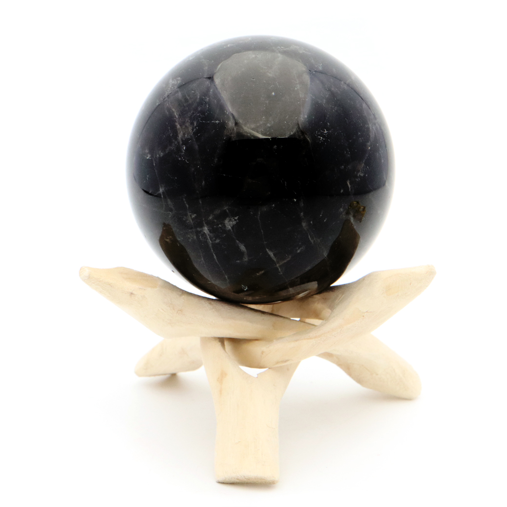 モリオン 黒水晶 丸玉 台座付き 山東省産 天然石 パワーストーン 1点もの