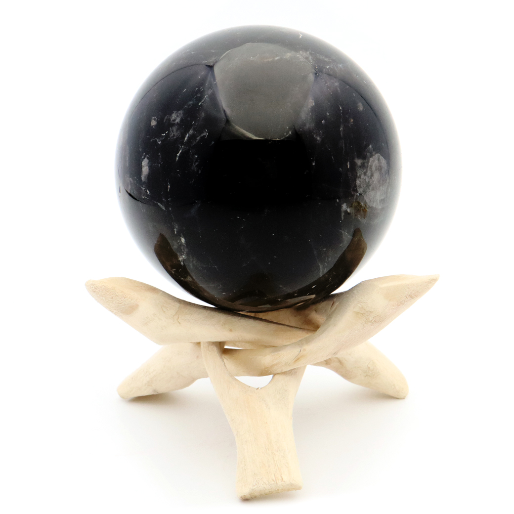 モリオン 黒水晶 丸玉 台座付き 山東省産 天然石 パワーストーン 1点もの