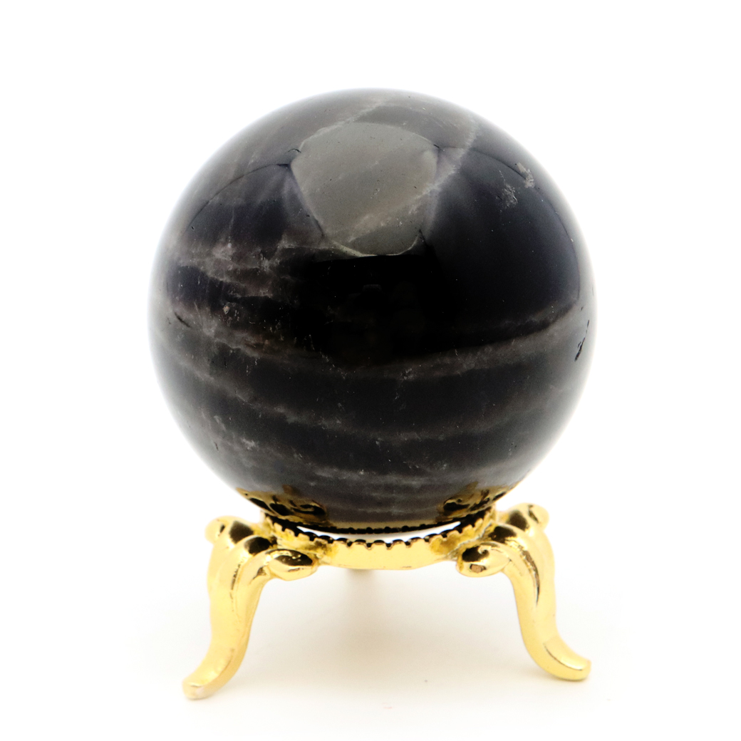 モリオン 黒水晶 丸玉 台座付き 山東省産 天然石 パワーストーン 1点もの