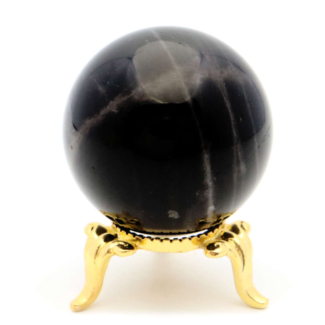モリオン 黒水晶 丸玉 台座付き 山東省産 天然石 パワーストーン 1点もの