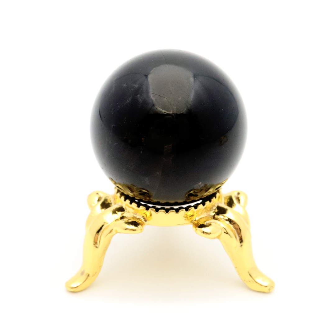 モリオン 黒水晶 丸玉 台座付き 山東省産 天然石 パワーストーン 1点もの