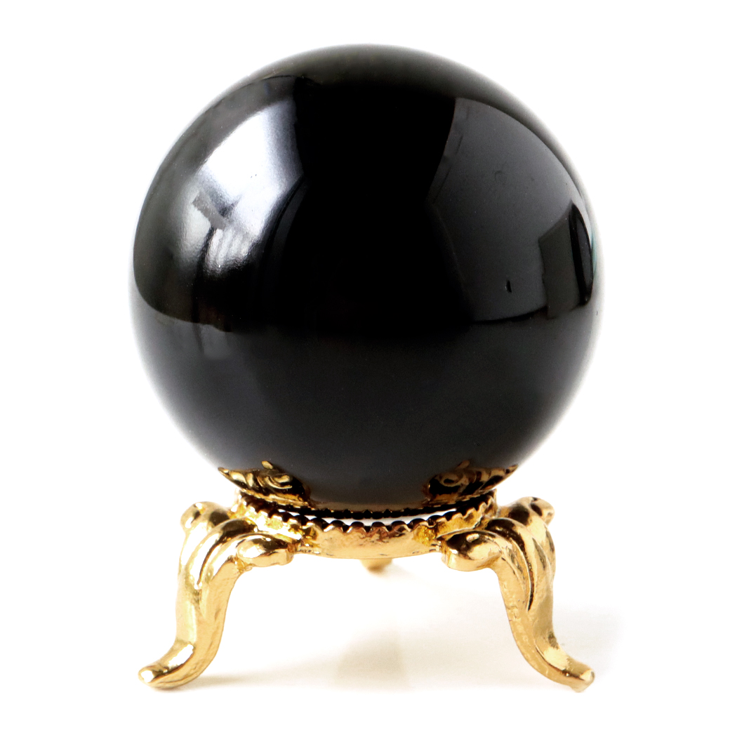 モリオン 黒水晶 丸玉 36-37mm 山東省産 台座付き 置き物 天然石 パワーストーン オブジェ インテリア