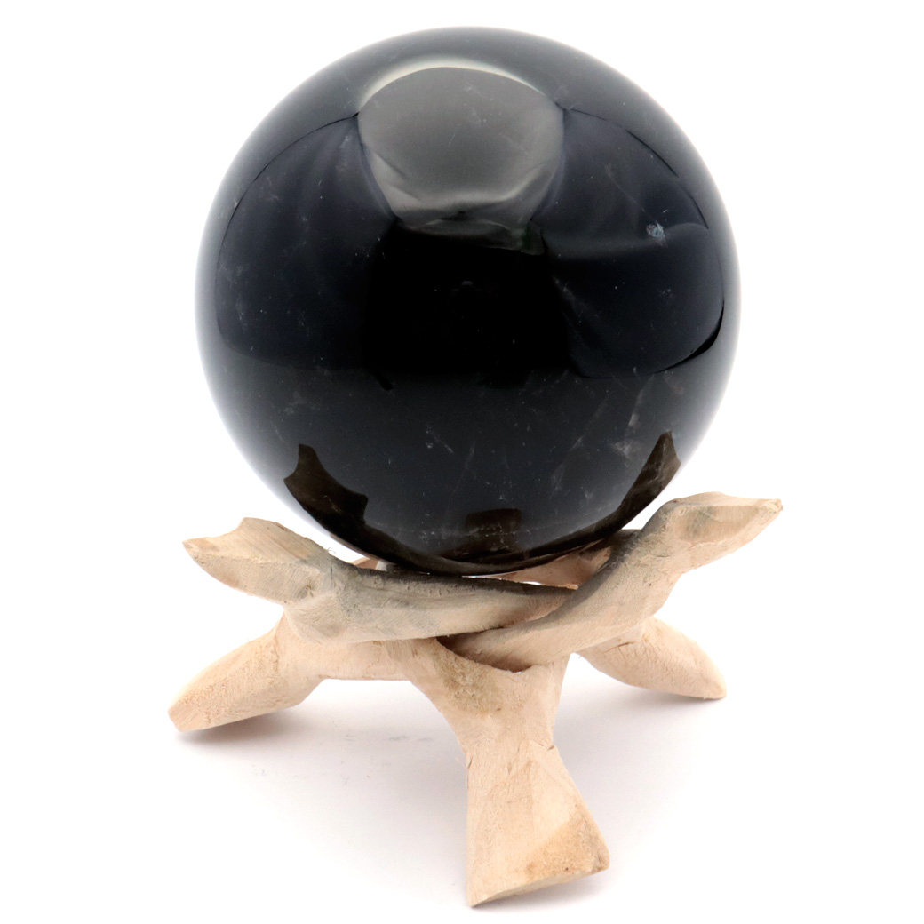モリオン 黒水晶 丸玉 木製台座付き 直径 81mm 山東省産 天然石 パワーストーン 1点もの 置き物 インテリア 置物 開運 原石
