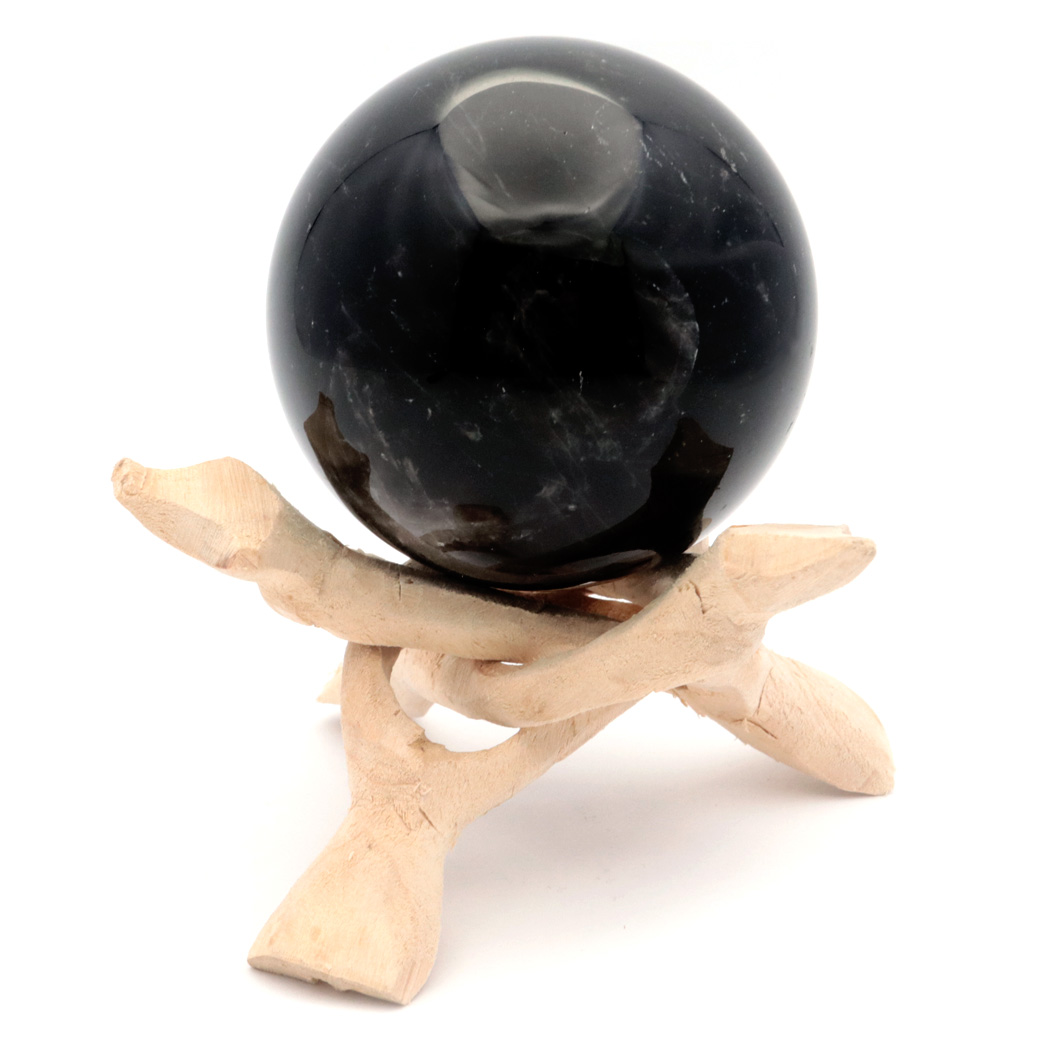 モリオン 黒水晶 丸玉 木製台座付き 直径 66mm 山東省産 天然石 パワーストーン 1点もの 置き物 インテリア 置物 開運 原石