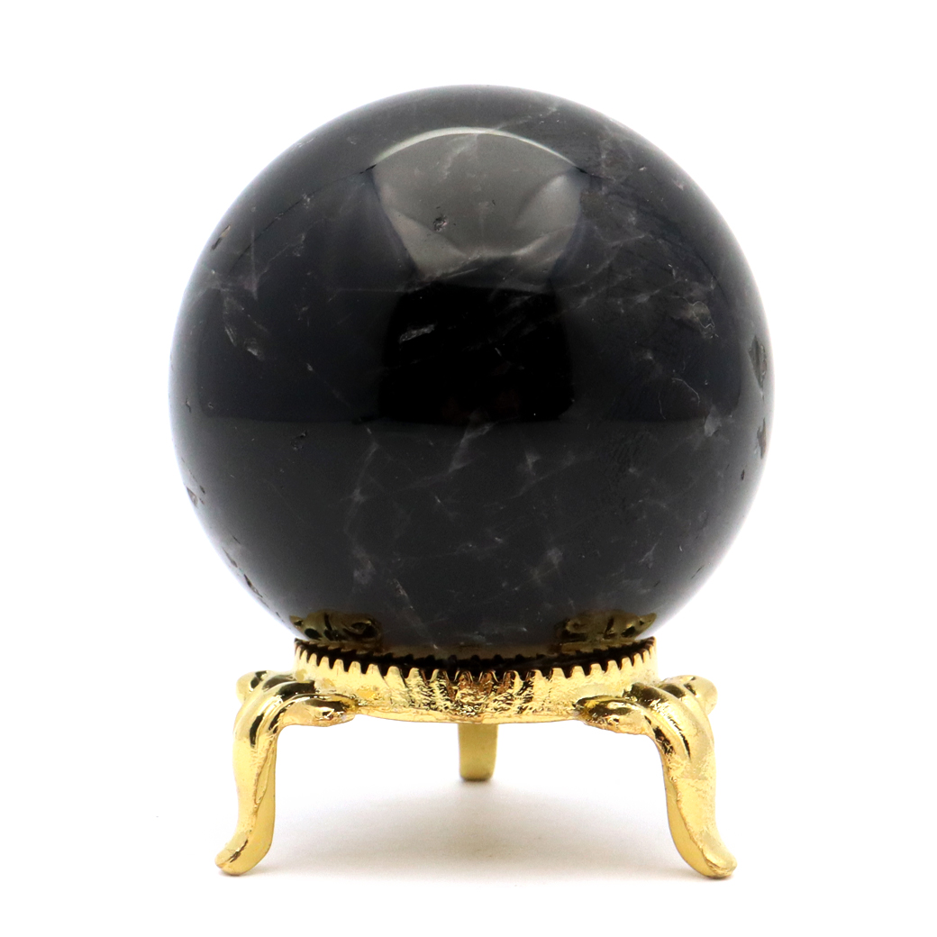 モリオン 黒水晶 丸玉 台座付き 山東省産 天然石 パワーストーン 1点もの 置き物 インテリア 置物 開運 原石 スフィア