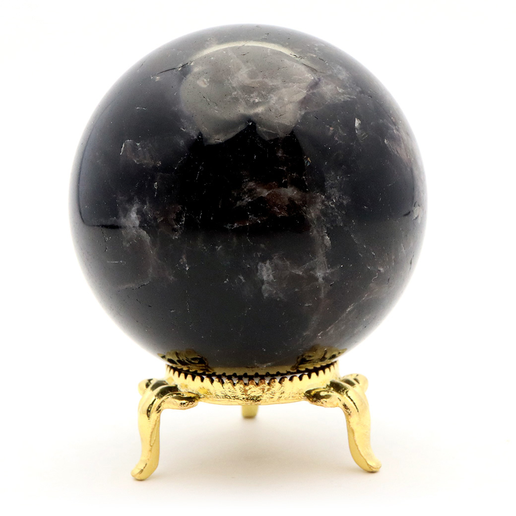 モリオン 黒水晶 丸玉 座付き 山東省産 天然石 パワーストーン 1点もの 置き物 インテリア 置物 開運 原石