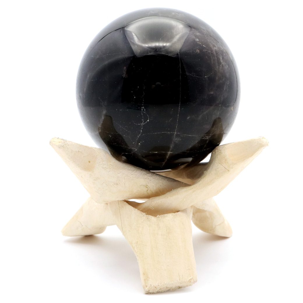 モリオン 黒水晶 丸玉 木製台座付き 山東省産 天然石 パワーストーン 1点もの 置き物 インテリア 置物 開運 原石