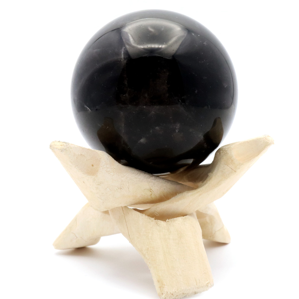 モリオン 黒水晶 丸玉 木製台座付き 山東省産 天然石 パワーストーン 1点もの 置き物 インテリア 置物 開運 原石