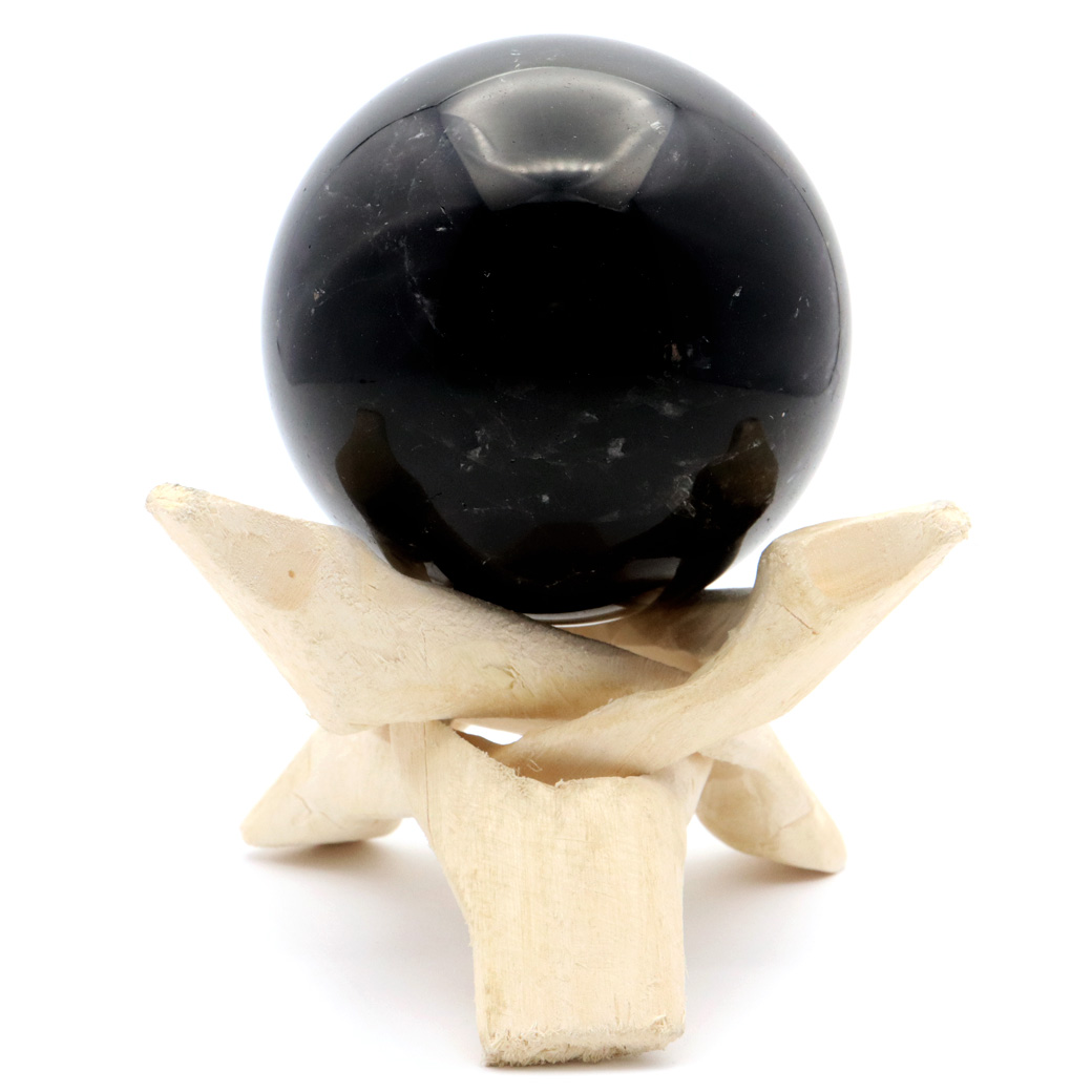 モリオン 黒水晶 丸玉 木製台座付き 山東省産 天然石 パワーストーン 1点もの 置き物 インテリア 置物 開運 原石