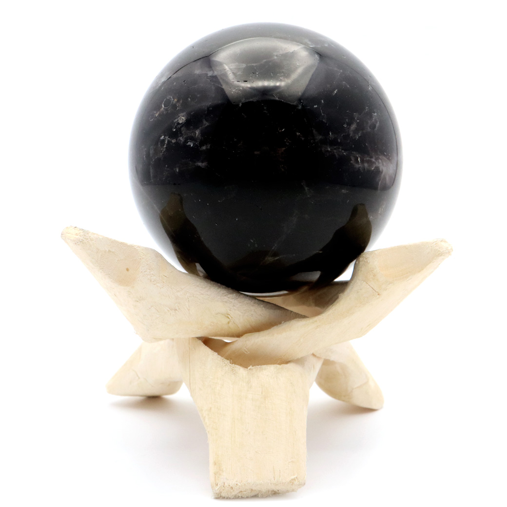 モリオン 黒水晶 丸玉 木製台座付き 山東省産 天然石 パワーストーン 1点もの 置き物 インテリア 置物 開運 原石