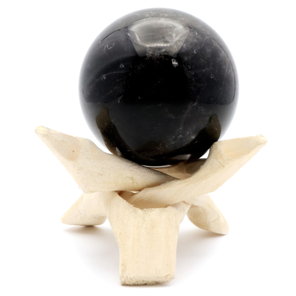 モリオン 黒水晶 丸玉 木製台座付き 山東省産 天然石 パワーストーン 1点もの 置き物 インテリア 置物 開運 原石