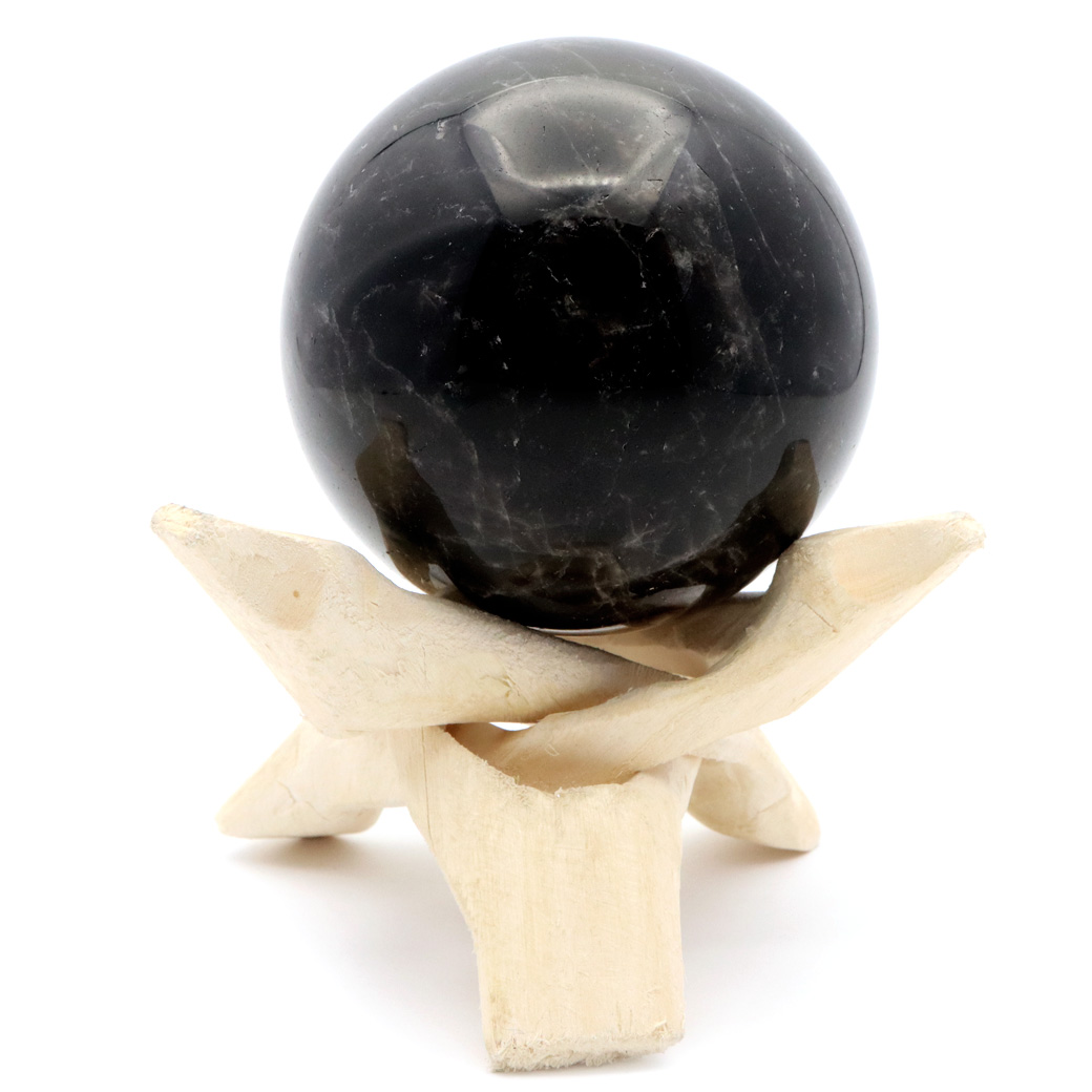モリオン 黒水晶 丸玉 木製台座付き 山東省産 天然石 パワーストーン 1点もの 置き物 インテリア 置物 開運 原石