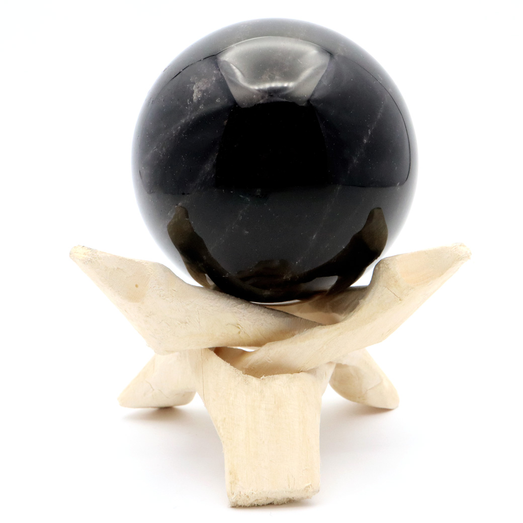 モリオン 黒水晶 丸玉 木製台座付き 山東省産 天然石 パワーストーン 1点もの 置き物 インテリア 置物 開運 原石