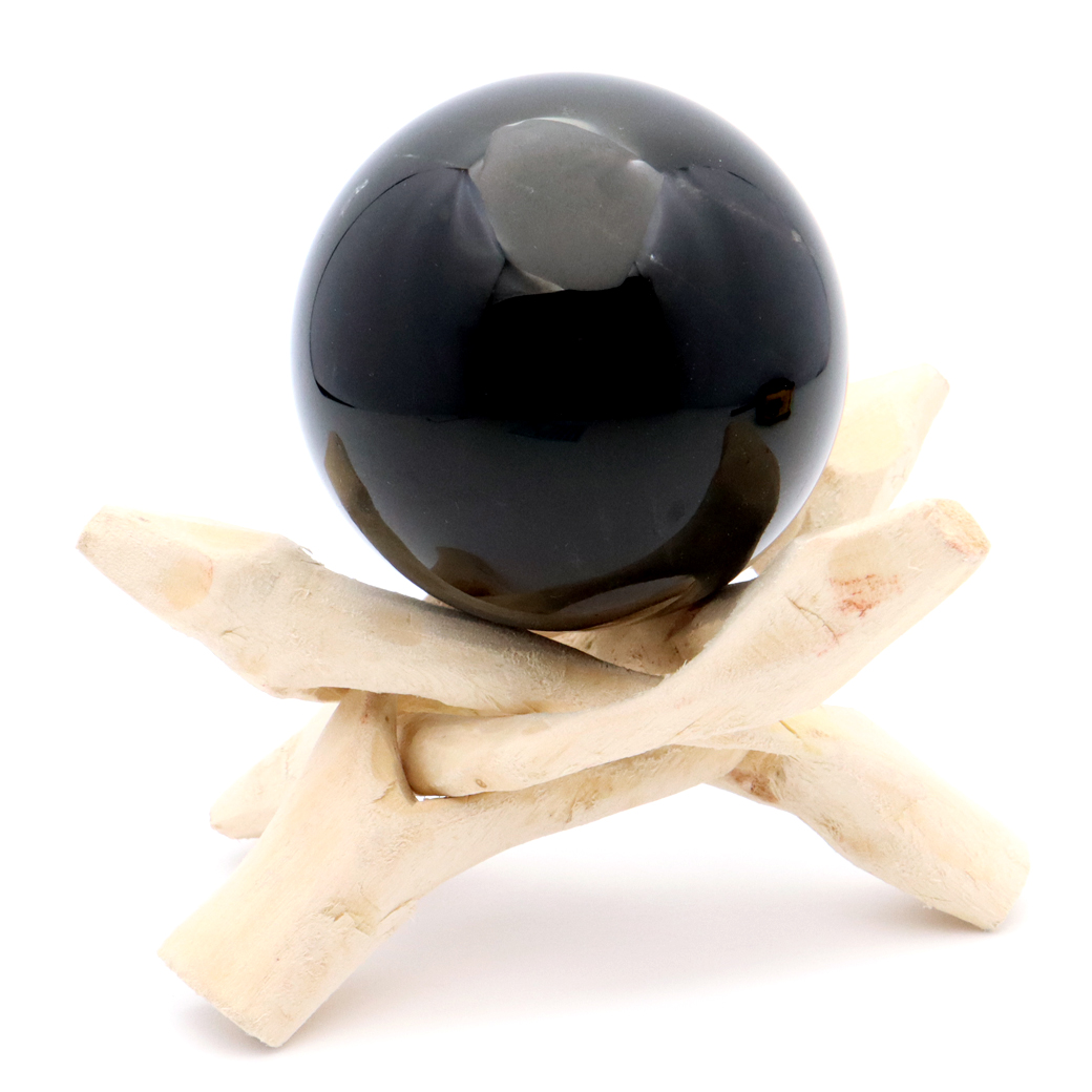 モリオン 黒水晶 丸玉 木製台座付き 直径 58mm 山東省産 天然石 パワーストーン 1点もの